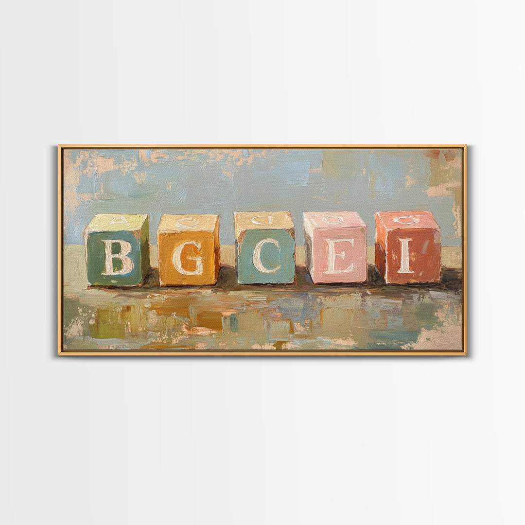 Pastel Alphabet Baby Blocks Wall Art, Nursery Canvas Print, Playroom Decor, Baby Shower Gift, Kids Room Wall Decor, Neutral Home Decor