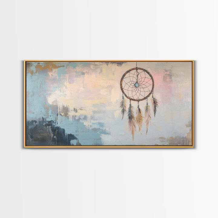 Boho Dreamcatcher Feathers Wall Art, Southwestern Canvas Print, Neutral Bedroom Decor, Spiritual Gift, Rustic Home Decor