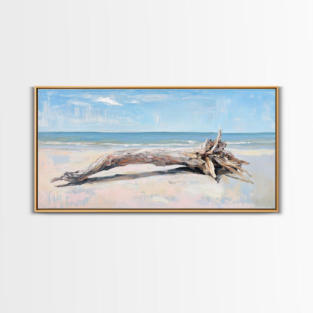 Weathered Driftwood On Beach Wall Art, Coastal Canvas Print, Ocean Landscape Art, Beach House Decor, Seaside Wall Decor Print