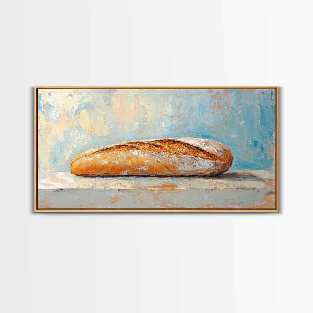Crusty Baguette Bread Still Life Canvas Print, Kitchen Wall Art, French Bakery Decor, Rustic Farmhouse Home Decor, Foodie Gift