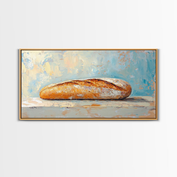 Crusty Baguette Bread Still Life Canvas Print, Kitchen Wall Art, French Bakery Decor, Rustic Farmhouse Home Decor, Foodie Gift