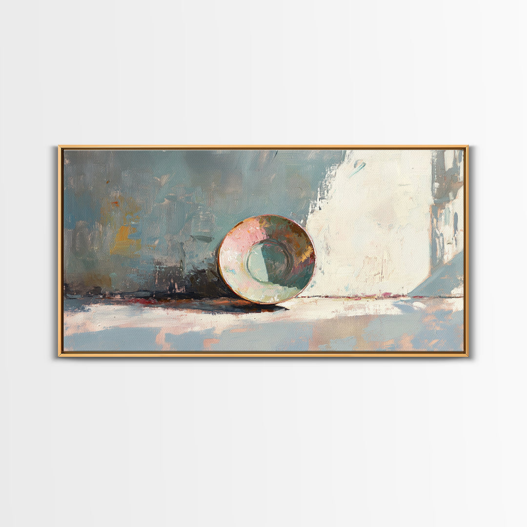Sunlit Ceramic Bowl Still Life In Soft Blue, Canvas Print, Minimalist Wall Art, Modern Kitchen Decor, Neutral Home Decor