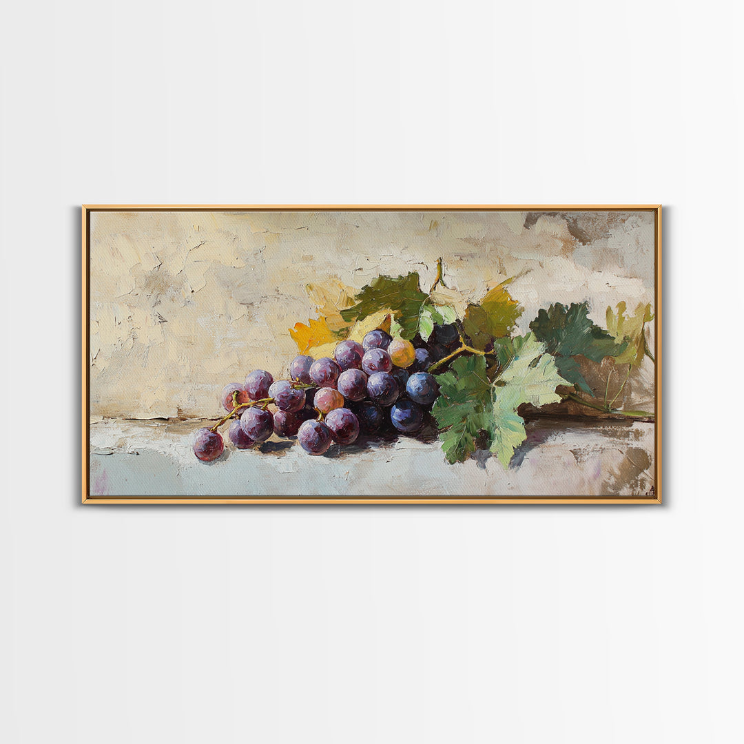 Purple Grapes Still Life Canvas Print, Rustic Kitchen Wall Art, Vineyard Decor, Wine Country Print, Farmhouse Dining Room