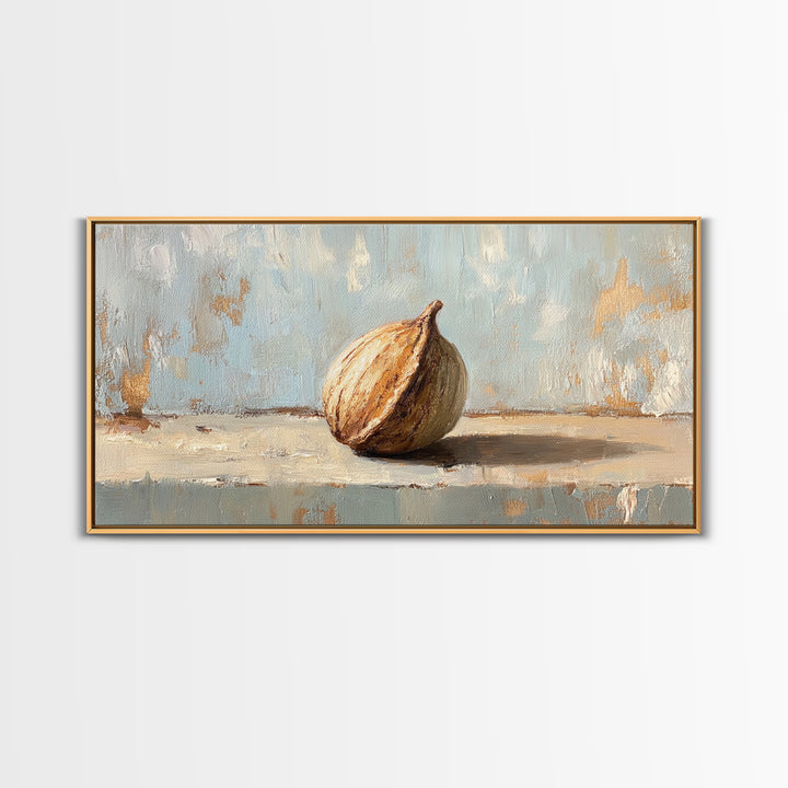 Single Fig Still Life Canvas Print, Rustic Kitchen Wall Art, Neutral Farmhouse Decor, Food Painting For Dining Room Wall Decor