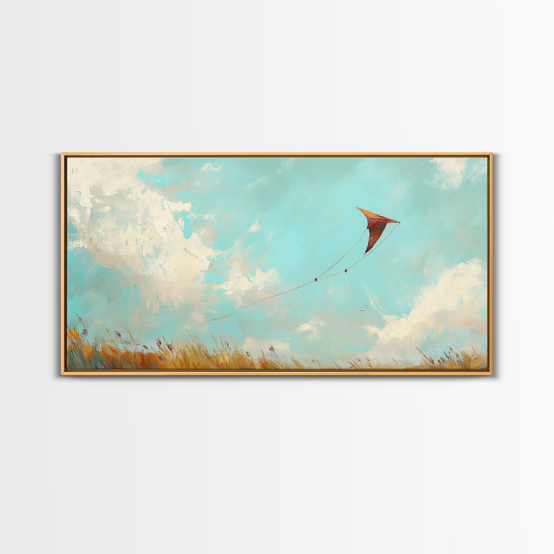 Red Kite In Blue Summer Sky Wall Art, Whimsical Canvas Print For Kids Room Decor, Nursery Decor And Coastal Home Decor Gift