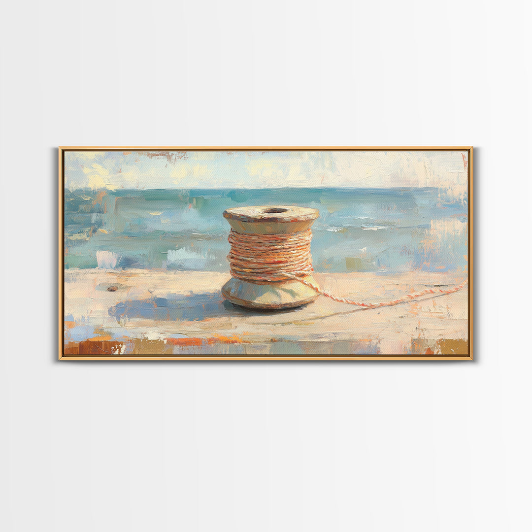 Orange Twine Spool By Blue Window Wall Art, Nautical Canvas Print For Coastal Decor, Rustic Home Decor And Office Decor Gift