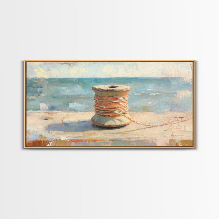 Orange Twine Spool By Blue Window Wall Art, Nautical Canvas Print For Coastal Decor, Rustic Home Decor And Office Decor Gift