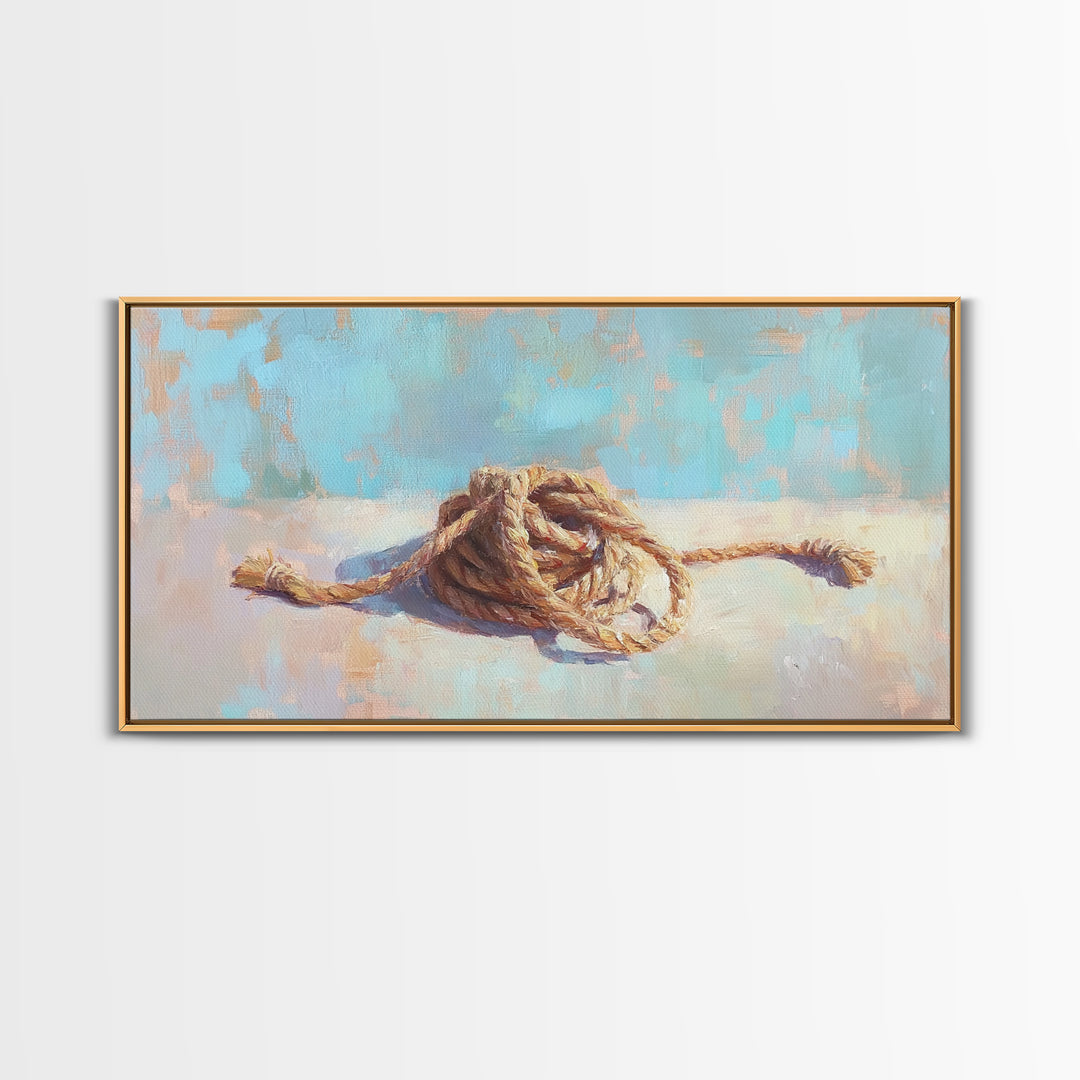 Coiled Nautical Rope Knot Wall Art, Coastal Still Life Decor, Beach House Canvas Print, Lake House Gift, Rustic Sea Art Print