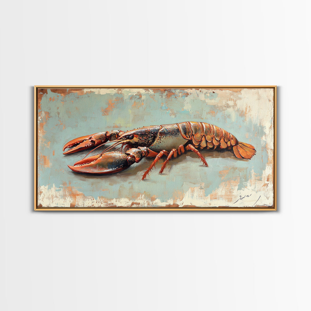 Red Lobster Seafood Still Life Wall Art, Coastal Kitchen Decor, Nautical Canvas Wall Art, Beach House Dining Room Gift Idea