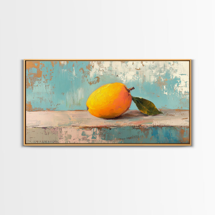 Golden Mango Fruit Still Life Wall Art, Colorful Kitchen Canvas Print, Tropical Farmhouse Decor, Foodie Housewarming Gift