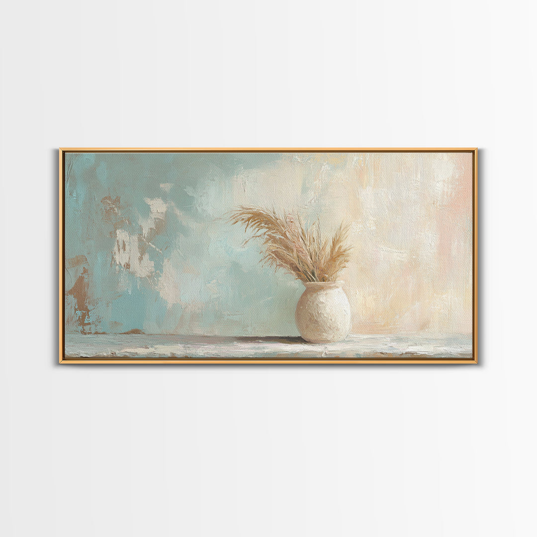 Neutral Pampas Vase Still Life Wall Art, Rustic Farmhouse Canvas Print For Living Room Decor And Cozy Bedroom Wall Decor