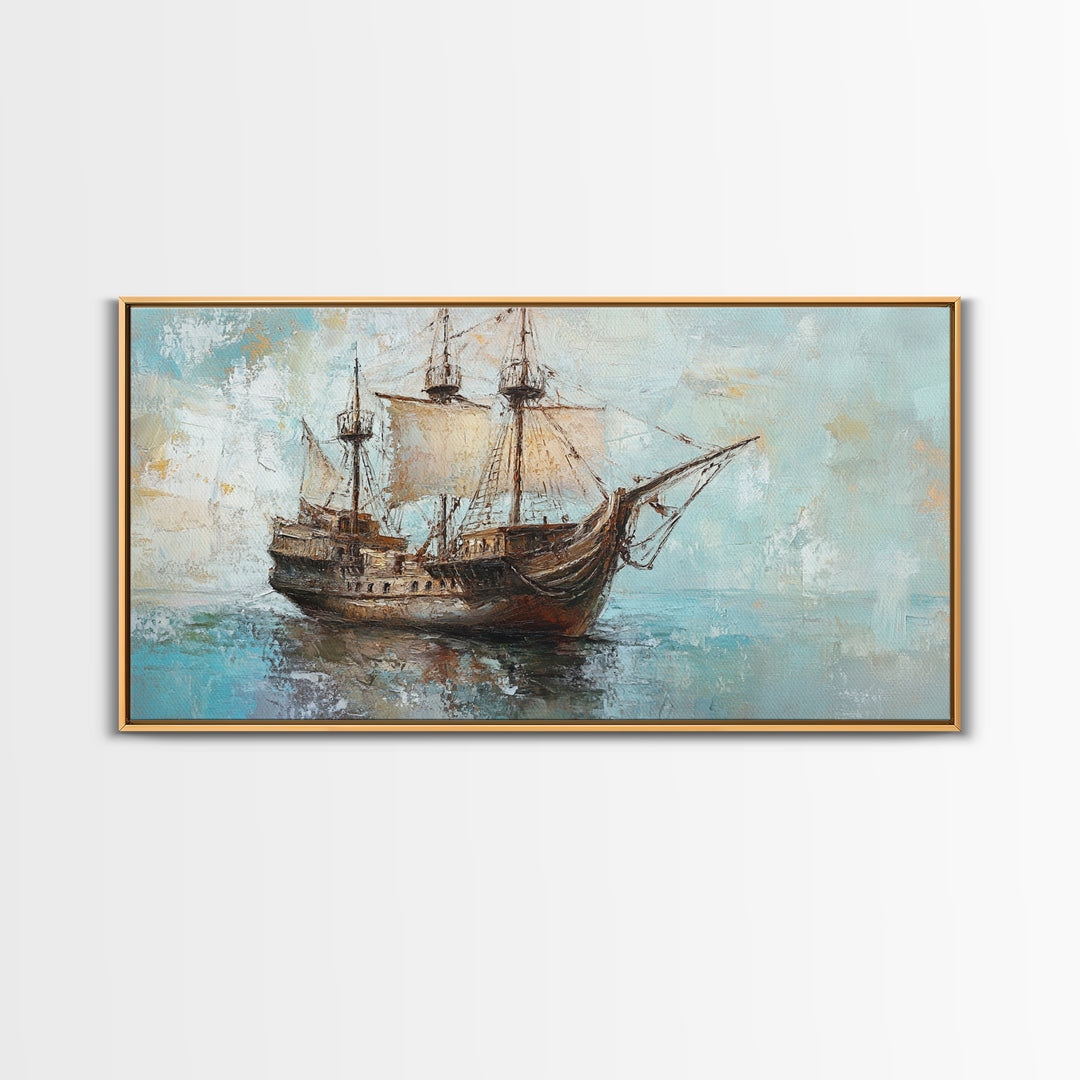 Antique Sailing Ship Seascape Wall Art, Nautical Canvas Print For Coastal Home Decor, Beach House Decor, And Ocean Wall Decor