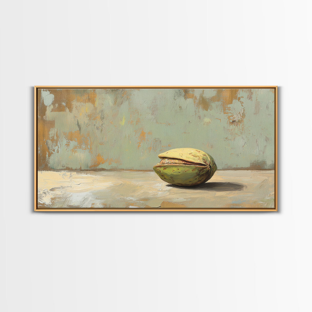 Minimal Pistachio Nut Still Life Wall Art, Organic Kitchen Canvas Print For Farmhouse Decor And Neutral Dining Room Decor