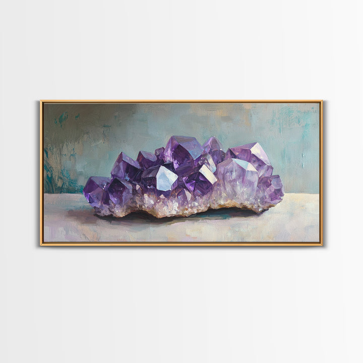 Purple Amethyst Crystal Cluster Wall Art, Gemstone Painting, Spiritual Decor, Zen Home Decor, Mystical Wall Decor, Gift For Her