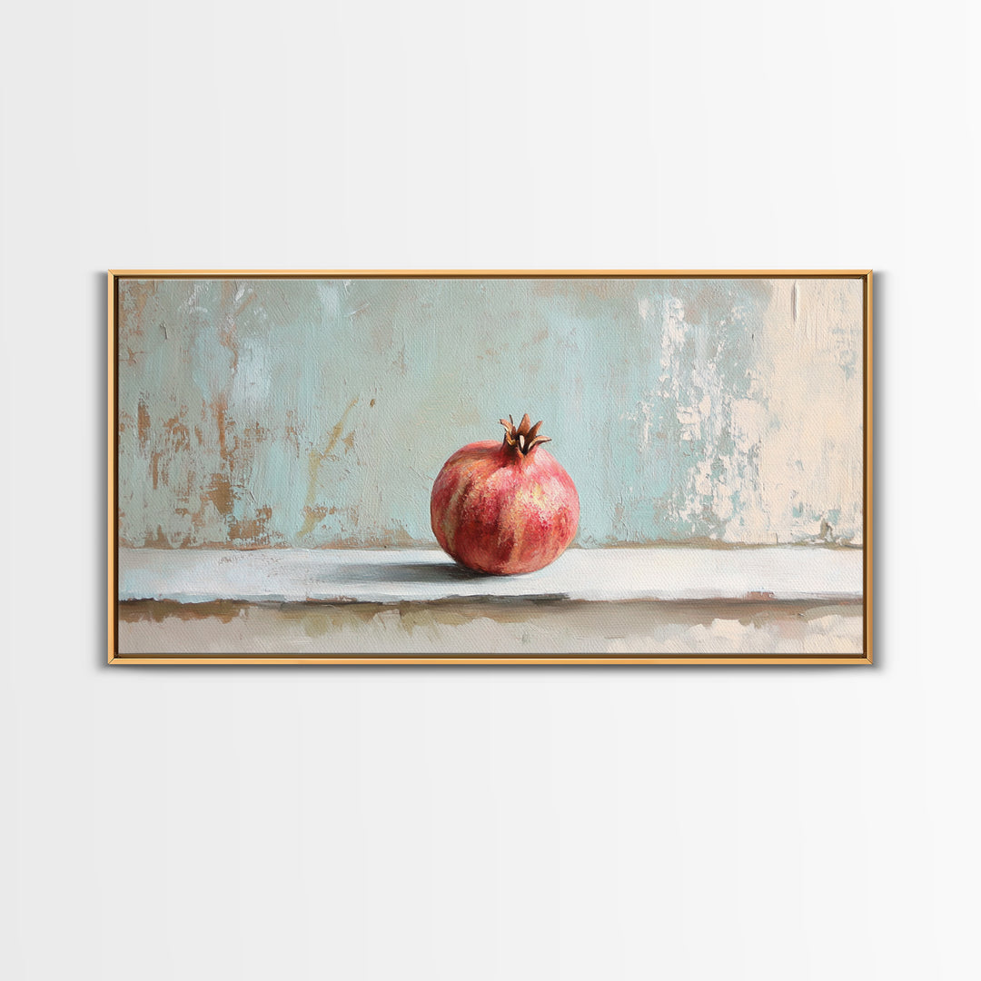 Single Pomegranate Still Life Wall Art, Fruit Painting, Kitchen Wall Art, Mediterranean Decor, Minimalist Food Art, Gift For Foodie