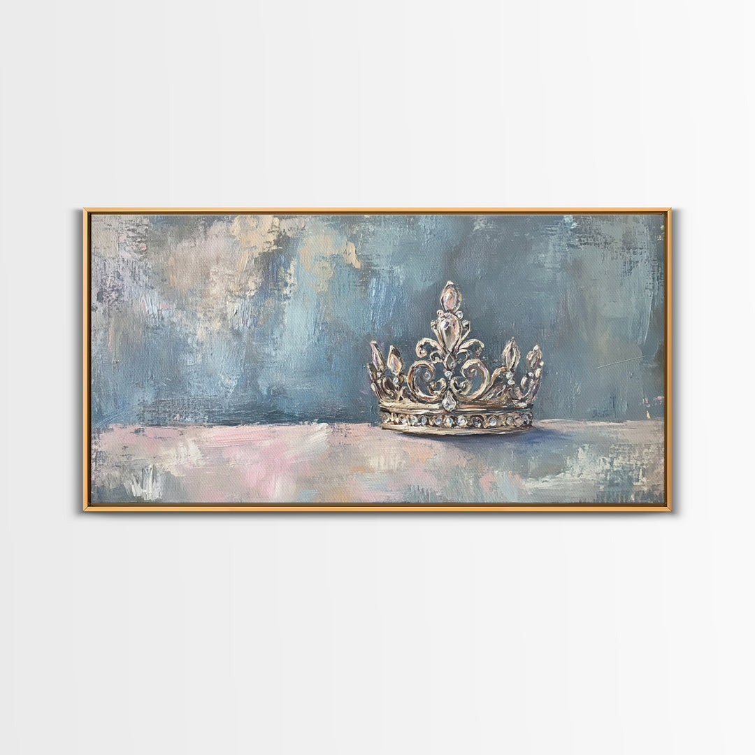 Silver Crown Still Life Wall Art, Princess Room Decor, Elegant Feminine Canvas Painting, Luxury Bedroom Gallery Wall Fine Art Print