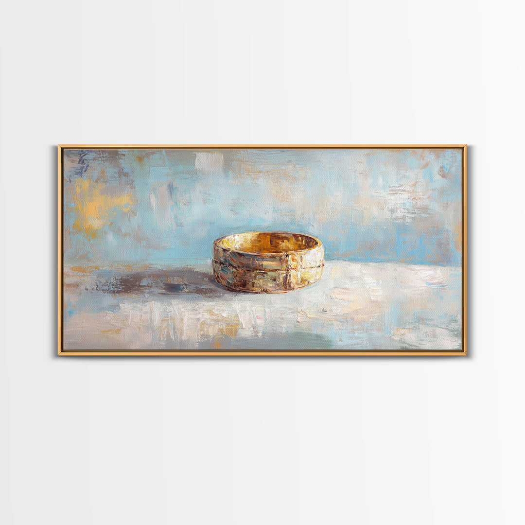 Gold Wedding Band Still Life Wall Art, Romantic Bedroom Decor, Anniversary Gift, Elegant Framed Canvas Print For Couples