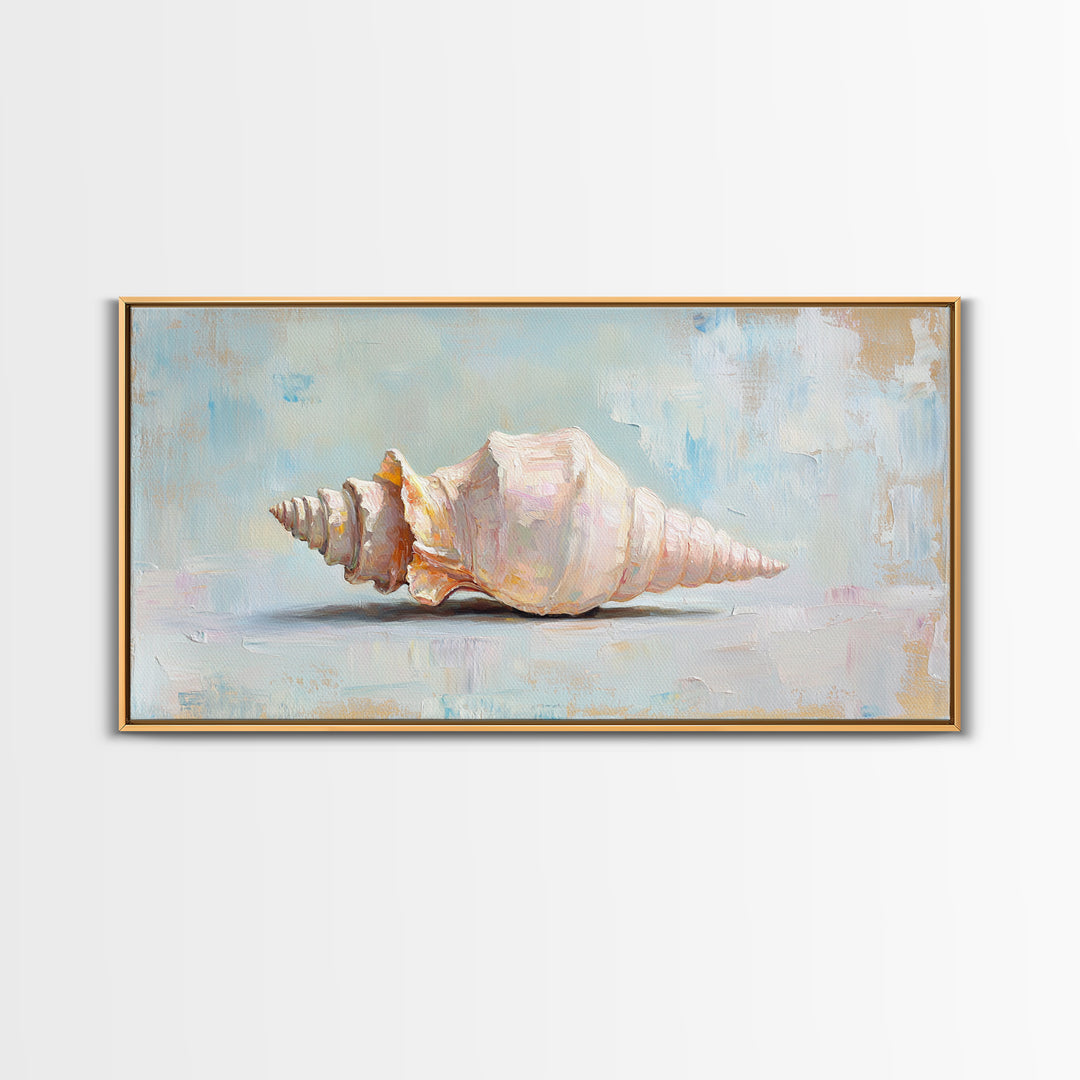 Soft Pastel Conch Shell Canvas Print, Coastal Wall Art, Beach House Decor, Ocean Art Print, Minimalist Coastal Decor Gift For Her