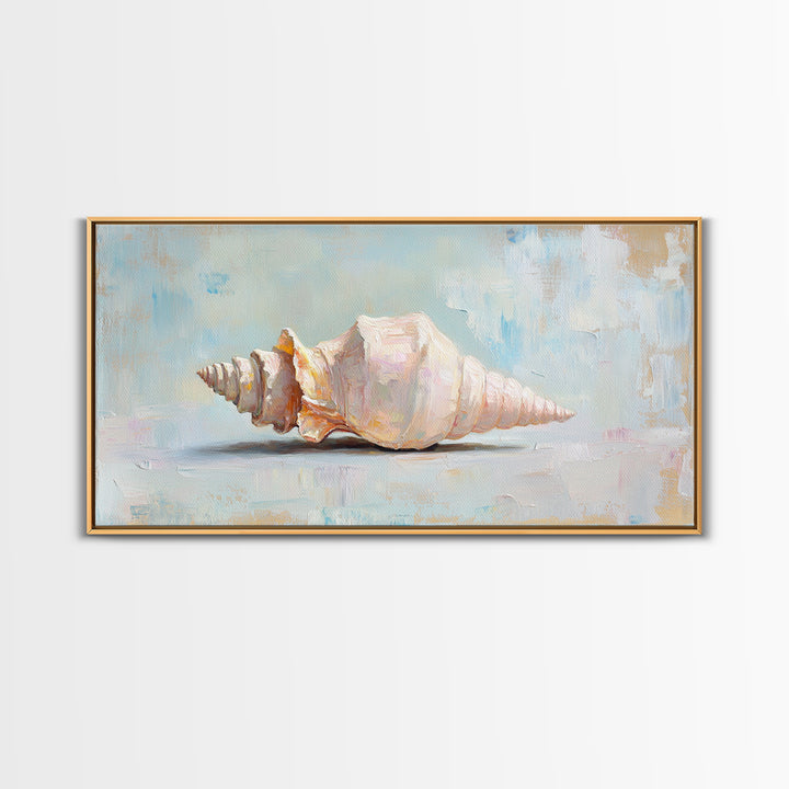 Soft Pastel Conch Shell Canvas Print, Coastal Wall Art, Beach House Decor, Ocean Art Print, Minimalist Coastal Decor Gift For Her