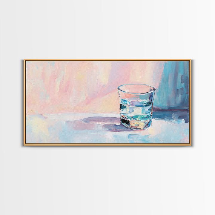 Pastel Glass Of Water Still Life Canvas Print, Minimalist Wall Art, Soft Abstract Kitchen Decor, Modern Home Decor Gift Idea