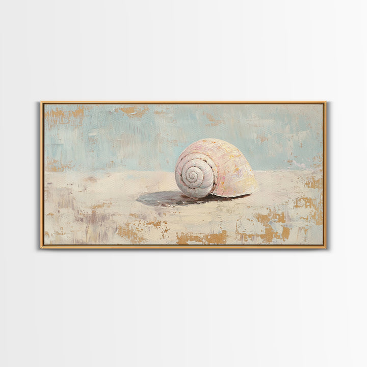 Minimal Pink Seashell Still Life Wall Art, Coastal Bathroom Decor, Beach House Canvas Print, Neutral Nautical Wall Decor, Gift For Her