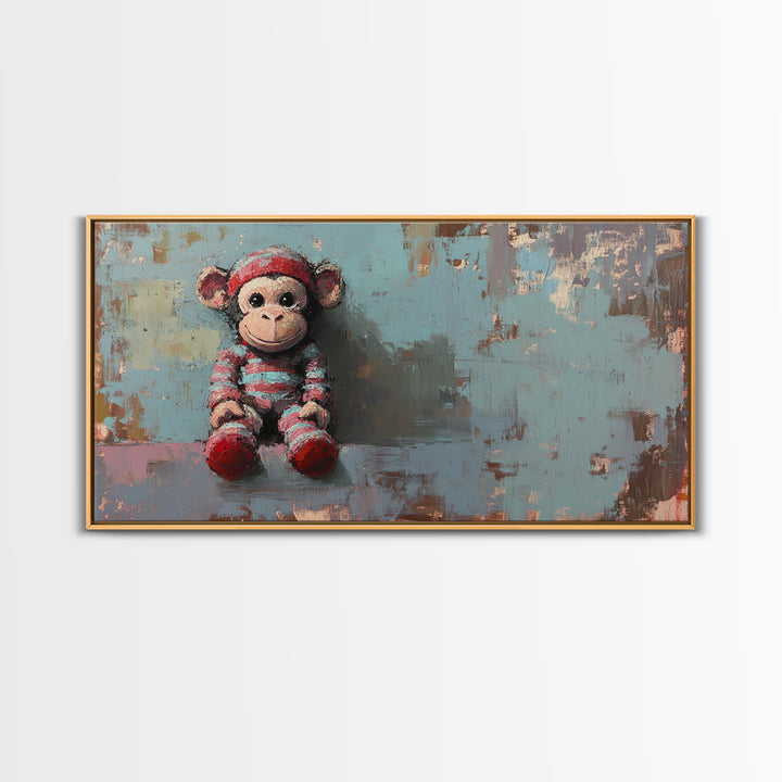 Cute Plush Monkey Toy Still Life Wall Art, Whimsical Animal Art Print, Nursery Decor And Kids Room Decor, Gift For Her, Baby Shower Gift