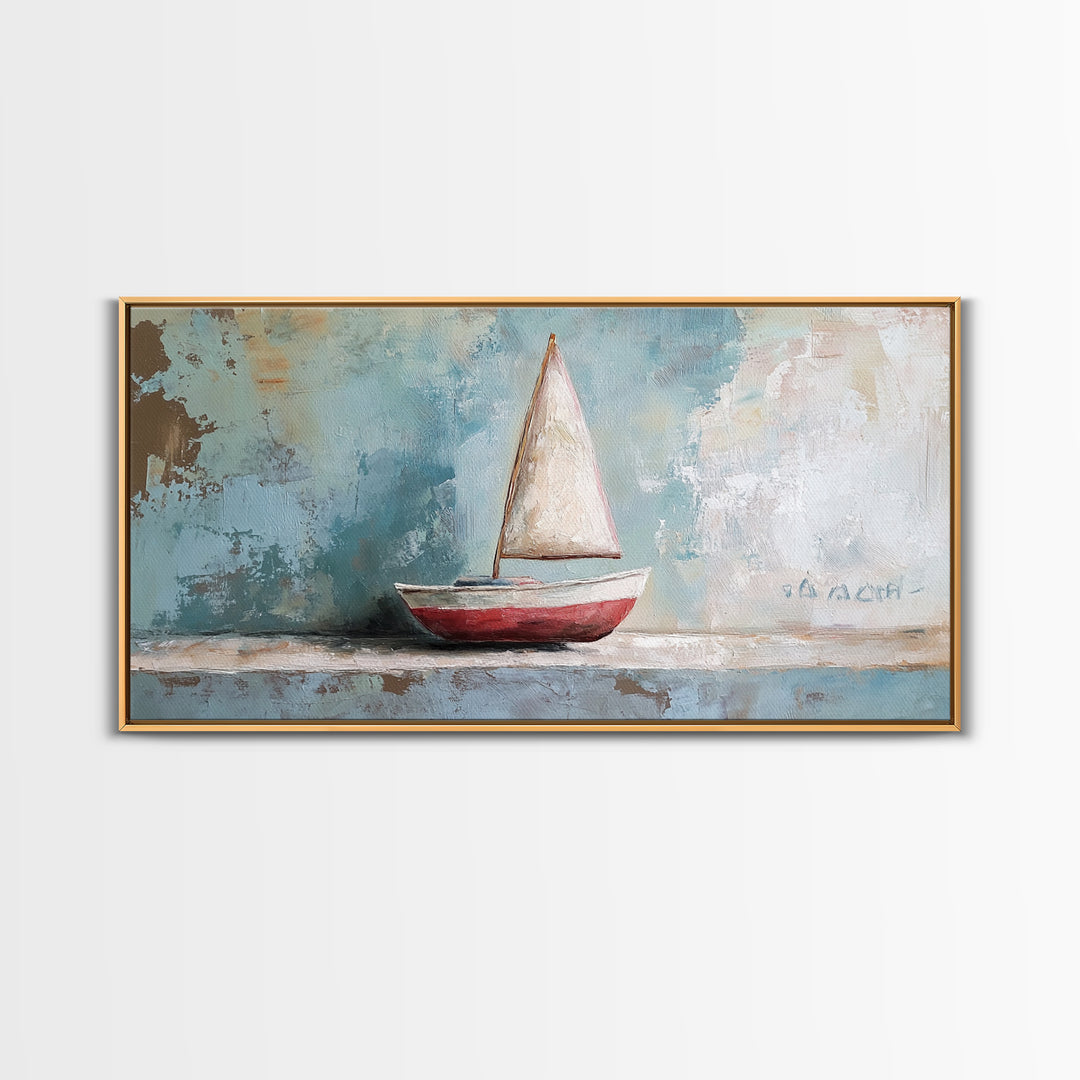 Red And White Sailboat Still Life Canvas Print, Nautical Wall Art, Coastal Home Decor, Beach House Gift And Ocean Nursery Decor