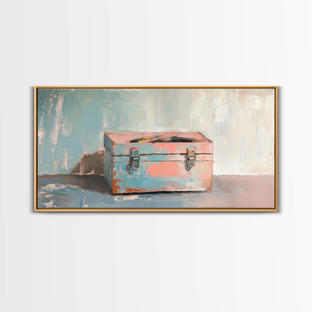 Rustic Pink And Blue Toolbox Canvas Print, Industrial Wall Art, Garage Decor, Mechanic Gift For Workshop And Office Home Decor
