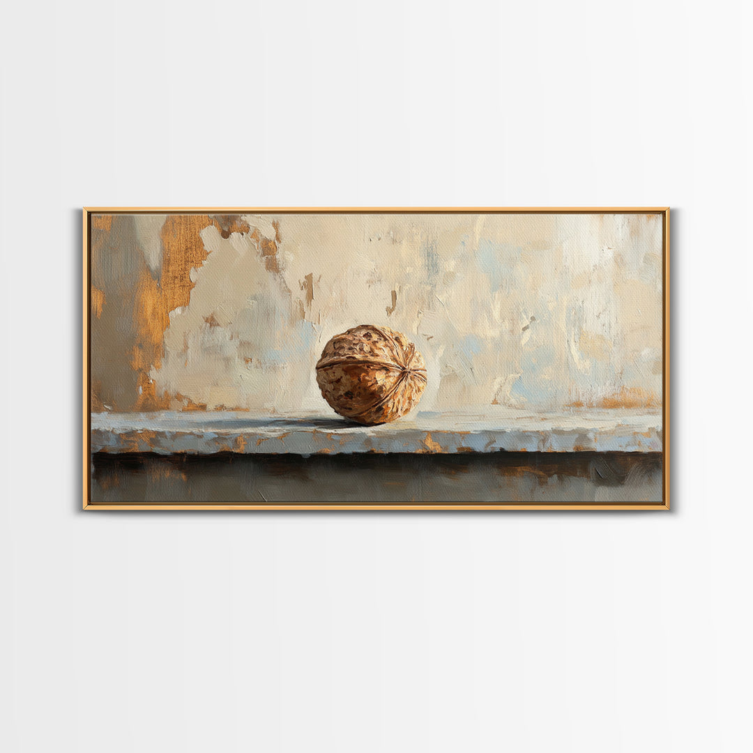 Walnut On Textured Ledge Minimalist Canvas Print, Wabi Sabi Wall Art, Neutral Wall Decor, Organic Modern Art, Earth Tone Decor