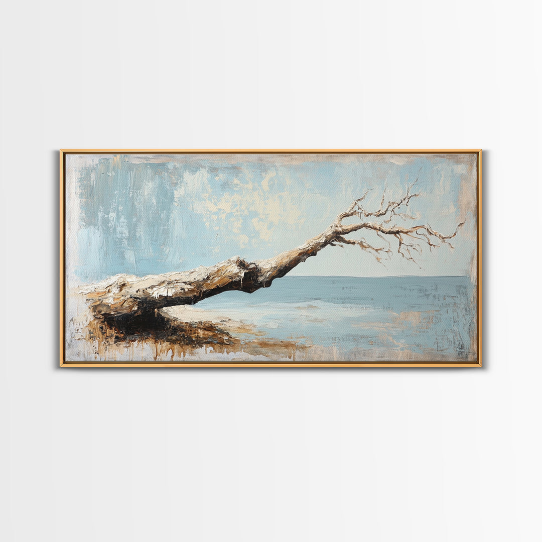 Weathered Driftwood Seascape Wall Art, Coastal Beach House Decor, Neutral Ocean Canvas Print, Rustic Nature Living Room Art Gift