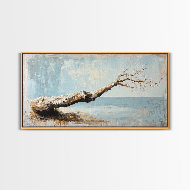 Weathered Driftwood Seascape Wall Art, Coastal Beach House Decor, Neutral Ocean Canvas Print, Rustic Nature Living Room Art Gift
