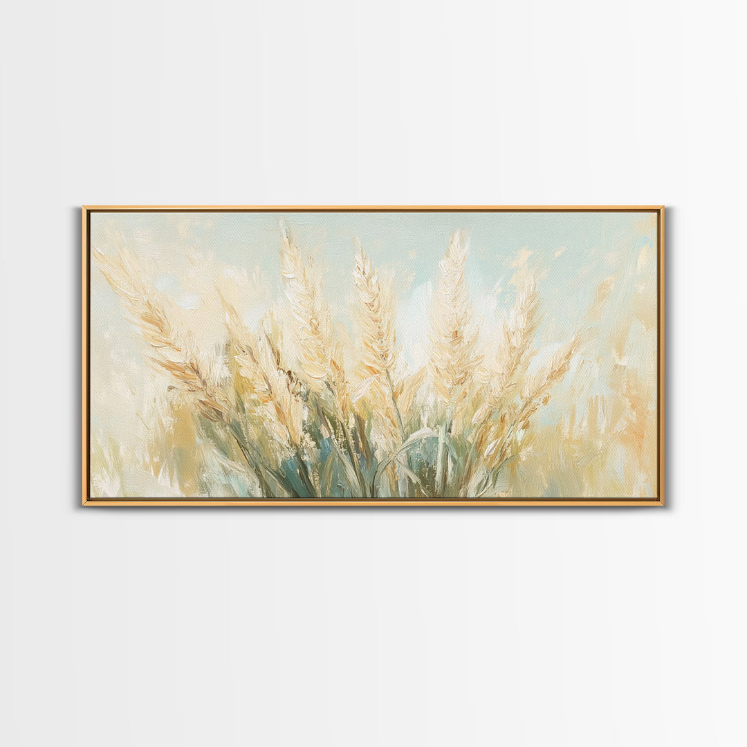 Golden Wheat Field Wall Art, Neutral Farmhouse Decor, Rustic Botanical Canvas Print, Earth Tone Above Sofa Living Room Art Gift