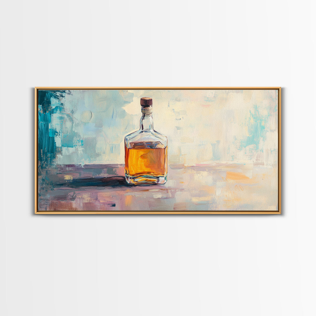 Amber Whiskey Bottle Wall Art, Modern Bar Decor, Masculine Home Office Canvas Print, Man Cave Gift For Him Living Room Wall Decor