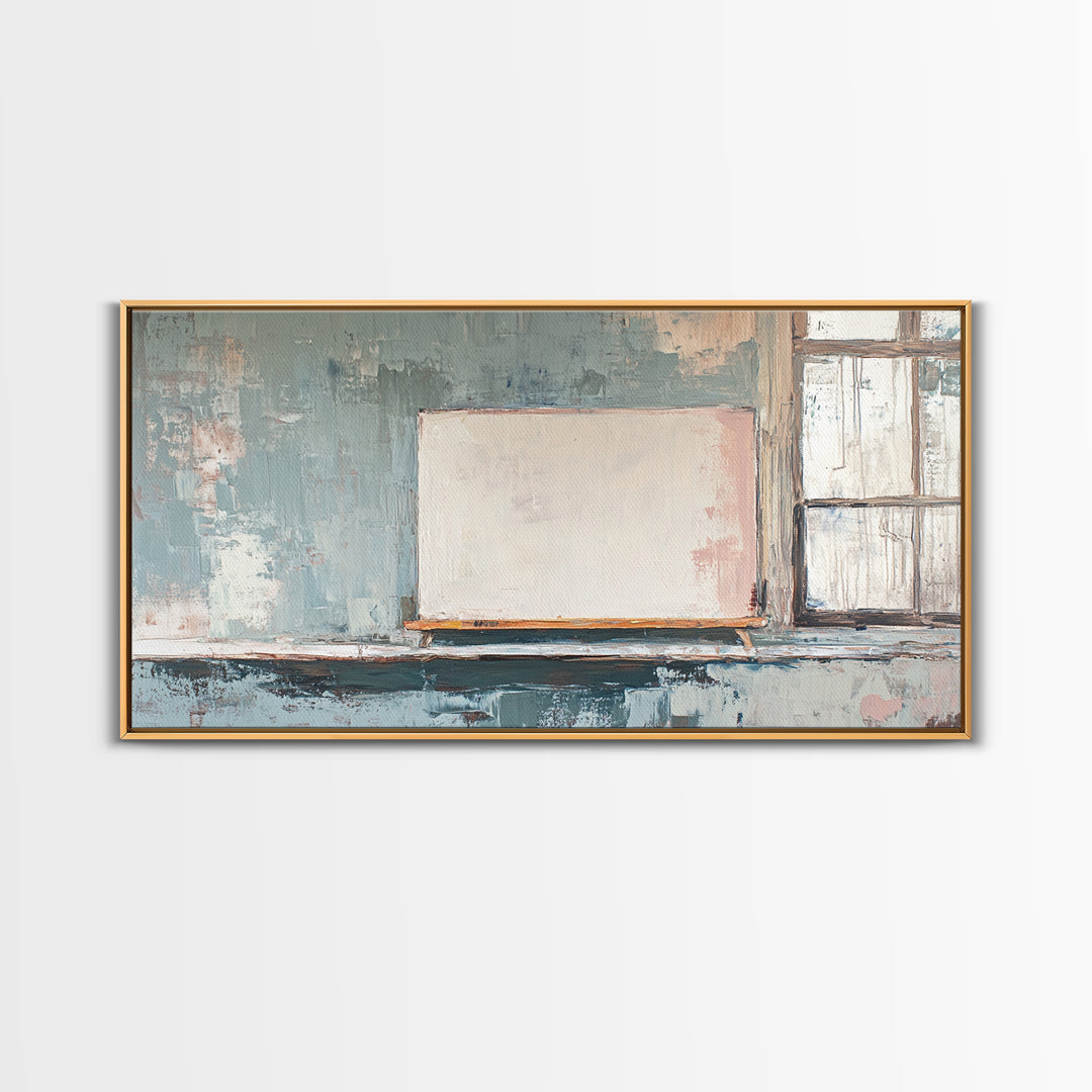 Blank Canvas By Window Wall Art, Minimalist Studio Decor, Neutral Abstract Canvas Print, Modern Office Living Room Art Gift