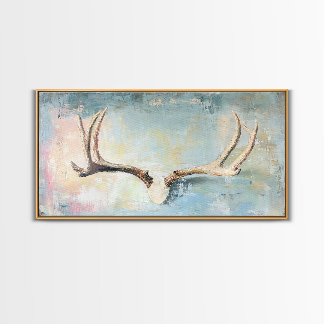 Rustic Antlers On Blue Background Wall Art, Western Wall Decor, Cabin Decor, Nature Canvas Print, Masculine Office Art Gift