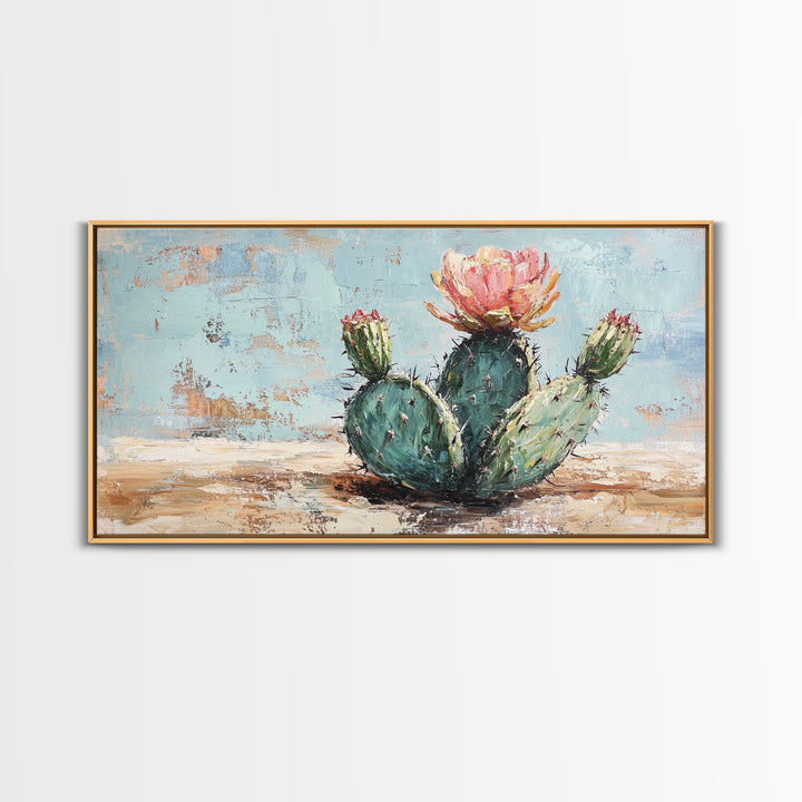 Blooming Prickly Pear Cactus Canvas Print, Desert Wall Art, Southwest Home Decor, Boho Botanical Living Room Decor Gift Idea