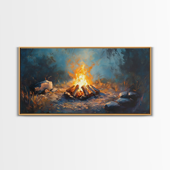 Glowing Forest Campfire Canvas Print, Cabin Wall Art, Rustic Nature Decor, Cozy Camping Gift For Him Or Outdoor Lover And Hiker