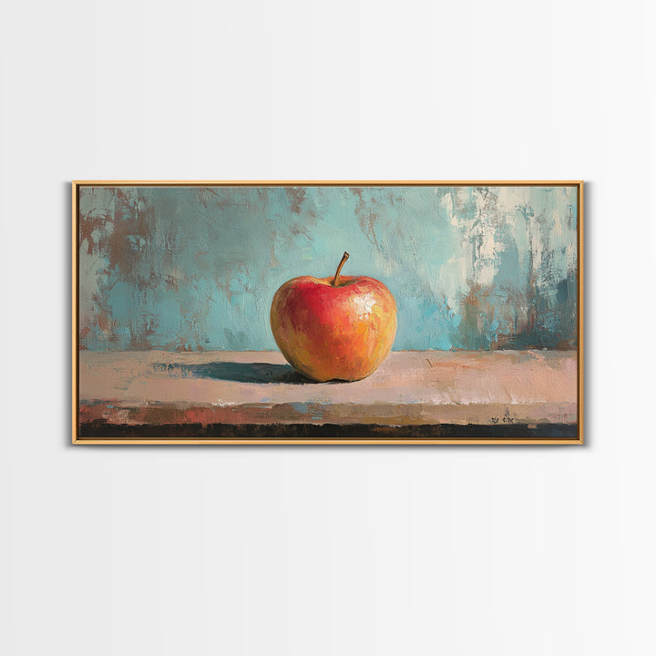 Single Red Apple Still Life Canvas Print, Kitchen Wall Art, Rustic Farmhouse Decor, Minimalist Foodie Gift For Chef Or Baker