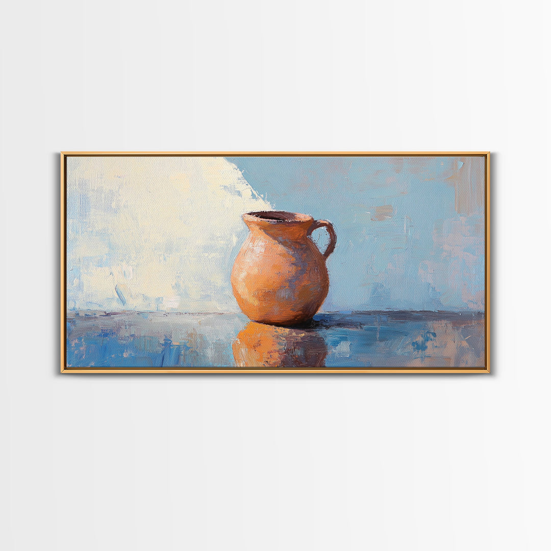 Terracotta Pitcher Still Life Canvas Print, Rustic Kitchen Wall Art, Mediterranean Decor, Neutral Wall Decor, Housewarming Gift