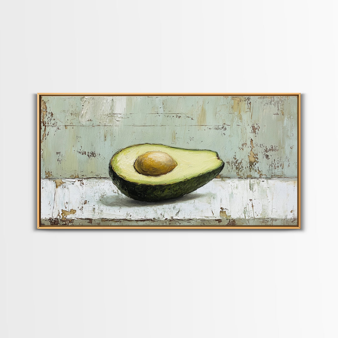 Avocado Half Still Life Canvas Print, Modern Kitchen Wall Art, Foodie Gift, Minimalist Food Art For Dining Room Decor And Home Decor