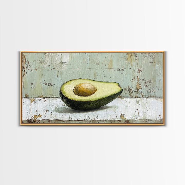 Avocado Half Still Life Canvas Print, Modern Kitchen Wall Art, Foodie Gift, Minimalist Food Art For Dining Room Decor And Home Decor
