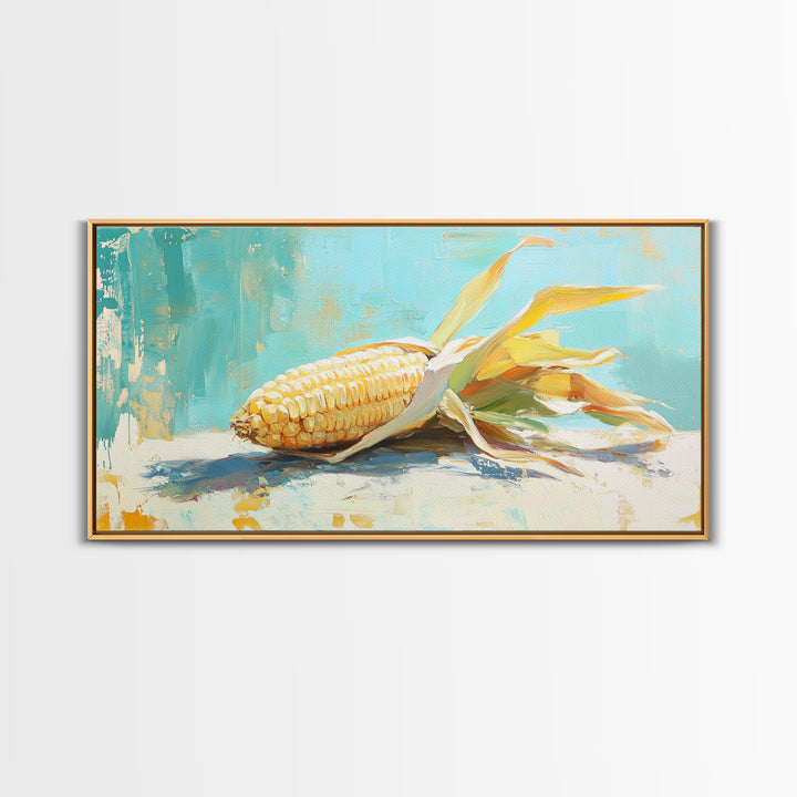 Golden Corn Still Life Canvas Print, Farmhouse Kitchen Wall Art, Rustic Country Decor, Food Art Print For Dining Room Decor