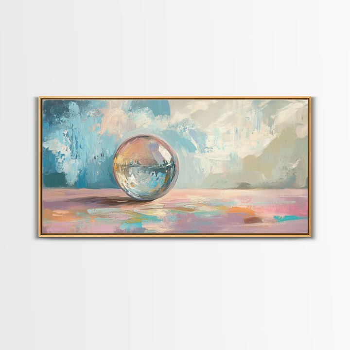 Reflective Glass Orb On Pastel Surface Wall Art, Modern Abstract Art, Minimalist Home Decor, Contemporary Office Decor Gift