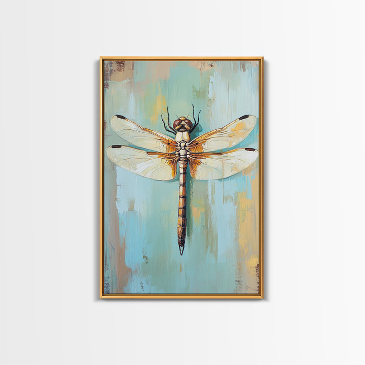 Golden Dragonfly Insect Nature Wall Art, Botanical Canvas Print, Garden Decor, Wildlife Art Print, Modern Nature Lover Gift