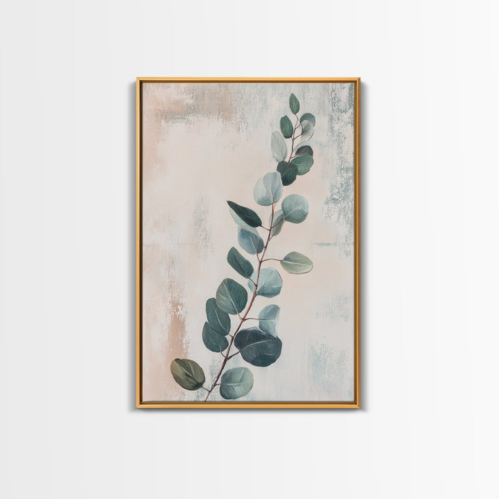Soft Eucalyptus Branch Botanical Wall Art, Sage Green Minimalist Print, Neutral Home Decor, Japandi Nature Art For Bedroom
