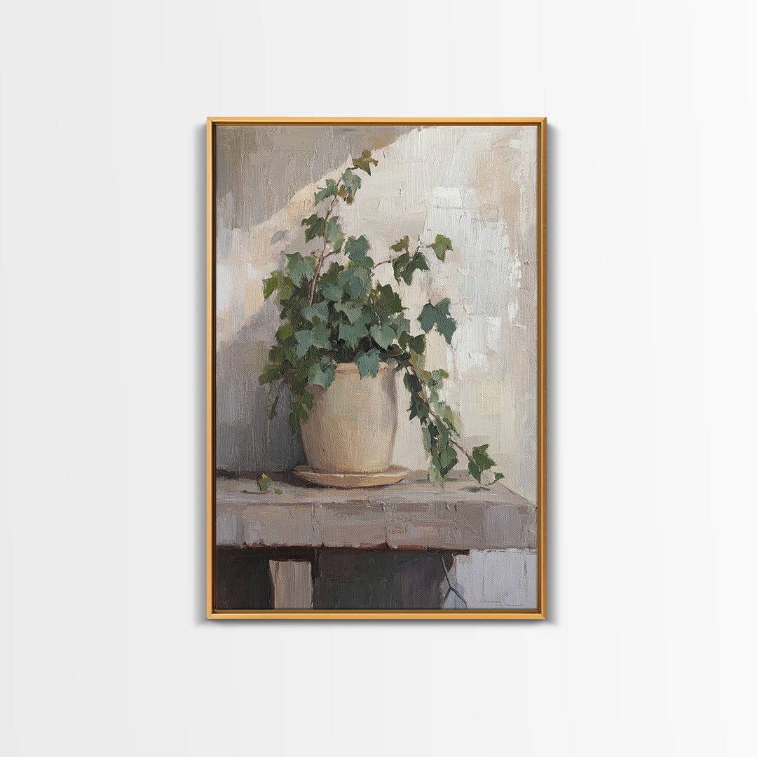 Trailing Ivy Plant In Ceramic Pot Canvas Print, Botanical Wall Art, Neutral Home Decor, Minimalist Art, Living Room Decor