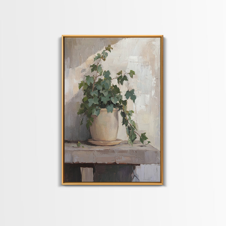 Trailing Ivy Plant In Ceramic Pot Canvas Print, Botanical Wall Art, Neutral Home Decor, Minimalist Art, Living Room Decor