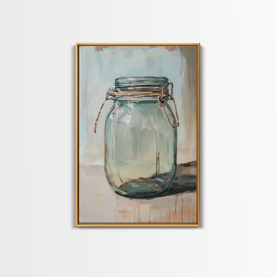 Empty Glass Mason Jar Framed Canvas Print, Minimalist Wall Art, Farmhouse Decor, Kitchen Wall Art, Modern Rustic Decor, Housewarming Gift