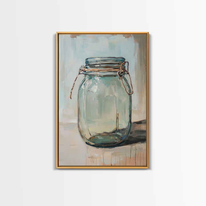 Empty Glass Mason Jar Framed Canvas Print, Minimalist Wall Art, Farmhouse Decor, Kitchen Wall Art, Modern Rustic Decor, Housewarming Gift