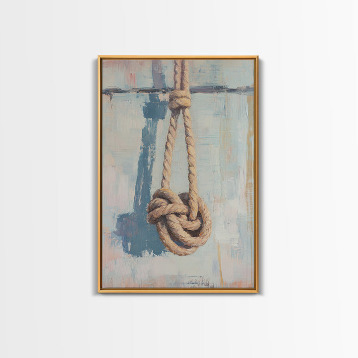 Nautical Rope Knot On Weathered Blue Wall Art, Coastal Home Decor, Sailboat Inspired Maritime Print, Beach House Gift For Him